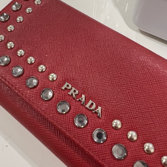 Authentic Prada Crystal Studded Saffiano Leather Continental Wallet - Picture 3 of 7